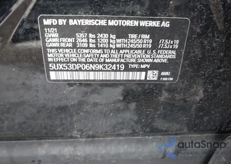 2022 BMW X3 xDrive30I from USA, damaged, VIN 5UX53DP06N9K32419